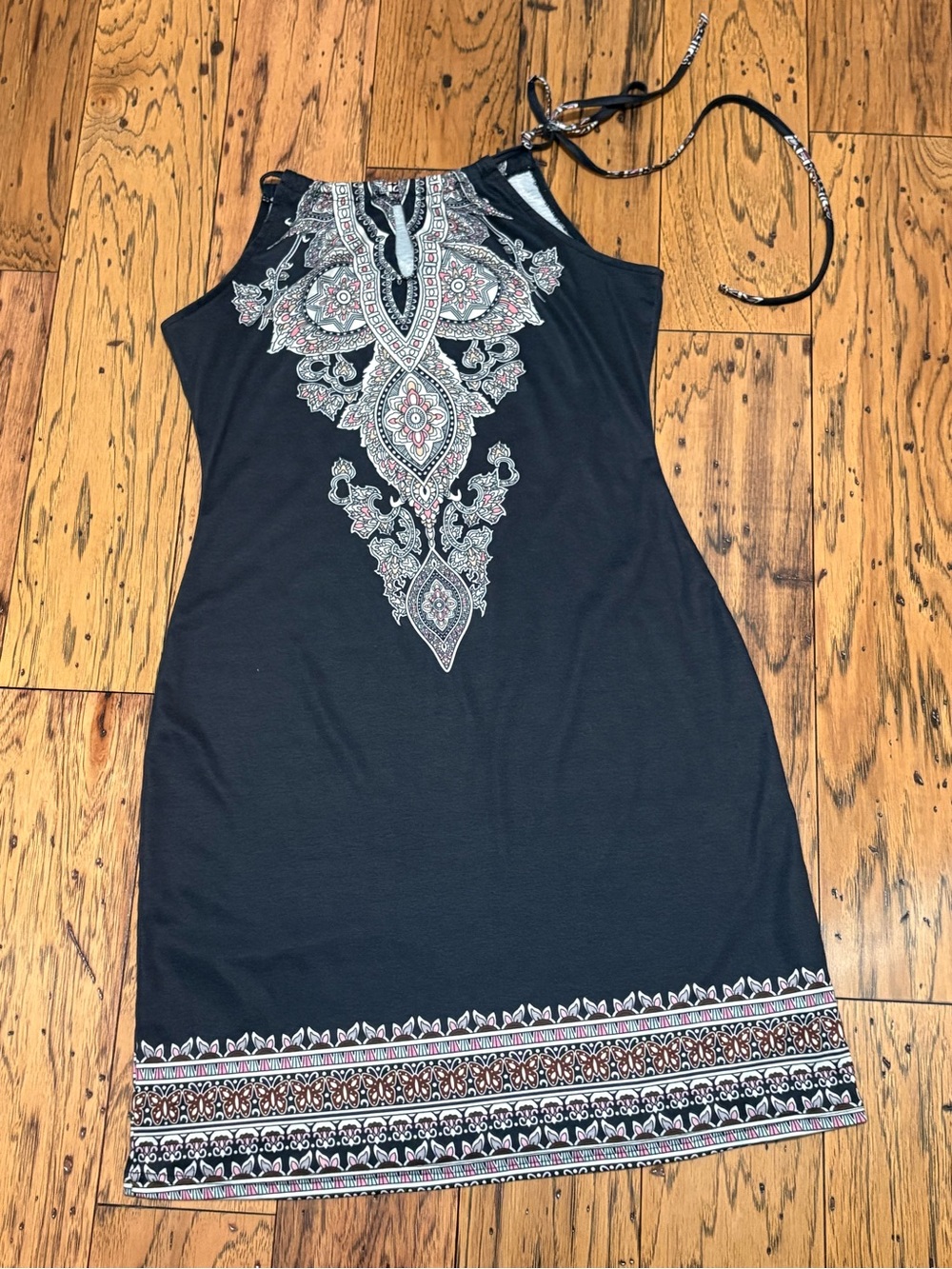 Black Sleeveless Boho Print Halter Dress